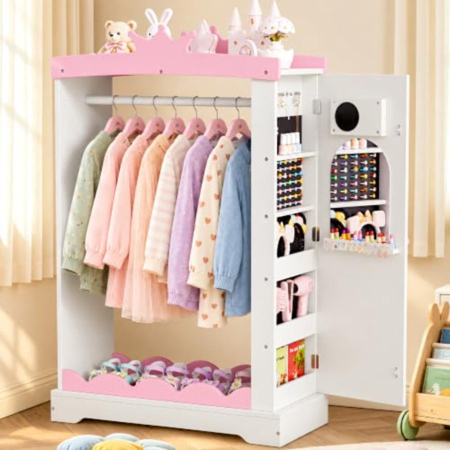 Full Length Mirror Jewelry Armoire - Dress Up Wardrobe with Light-Up Full-Length