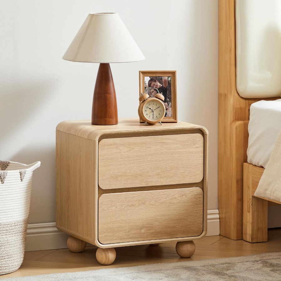 Solid Wood Nightstand 2 Drawers - Small Night Stand with 2 Drawers