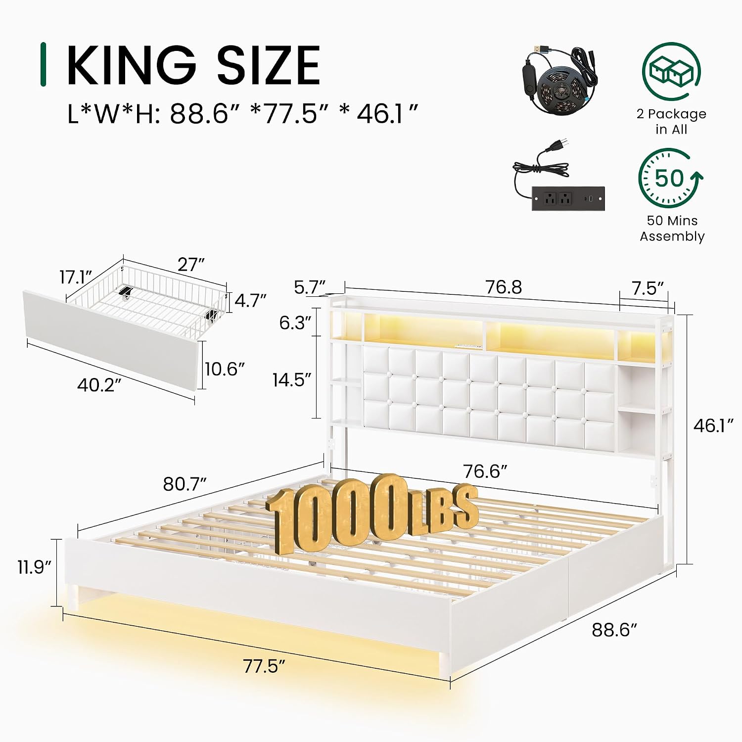 King Size Wooden Bed Frame Sto - King Size Bed Frame With Storage Drawers 评论和价格