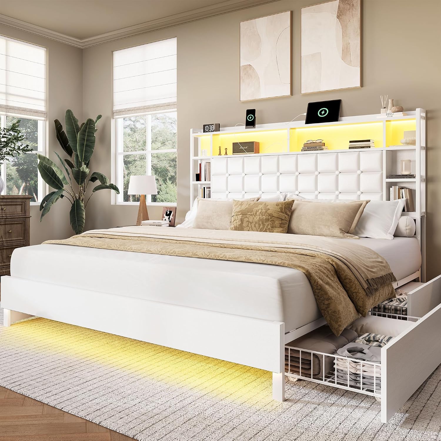 King Size Wooden Bed Frame Sto - King Size Bed Frame With Storage Drawers 评论和价格