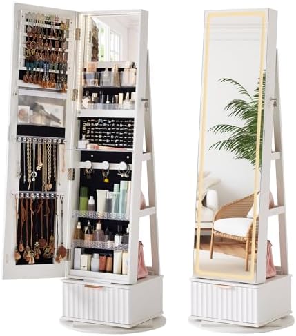 Fluted 360° Swivel Jewelry Arm - Full Length Mirror Jewelry Armoire 评论和价格