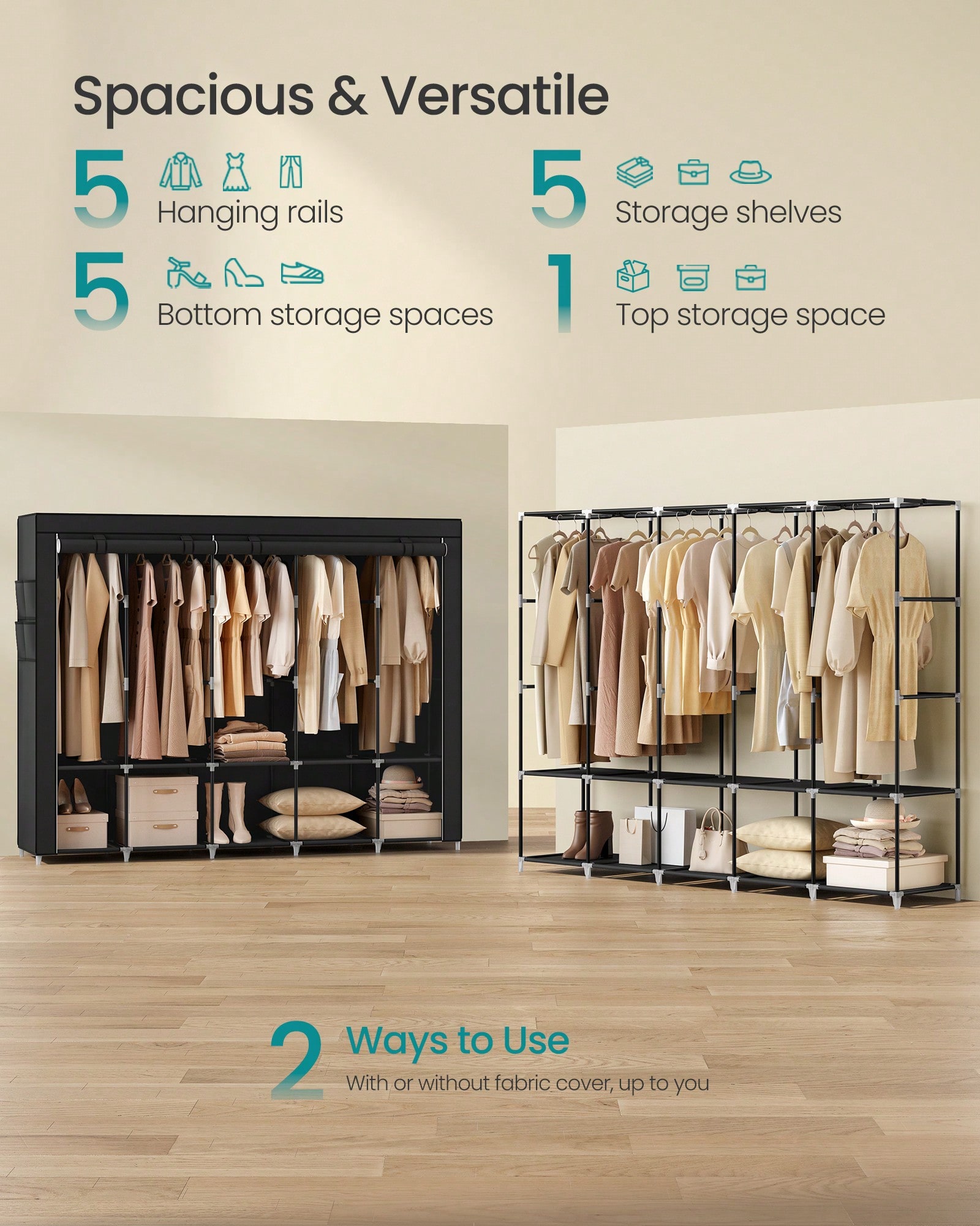 83 Inch Extra Large Portable C - Wardrobe Closet Portable Fabric Cover 评论和价格