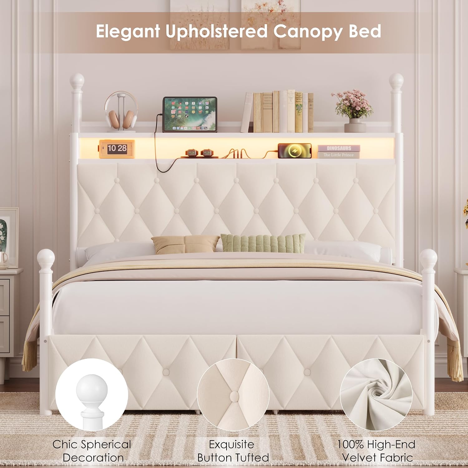 Queen Size LED Canopy Bed Fram - Canopy Bed Frame Metal Queen 评论和价格