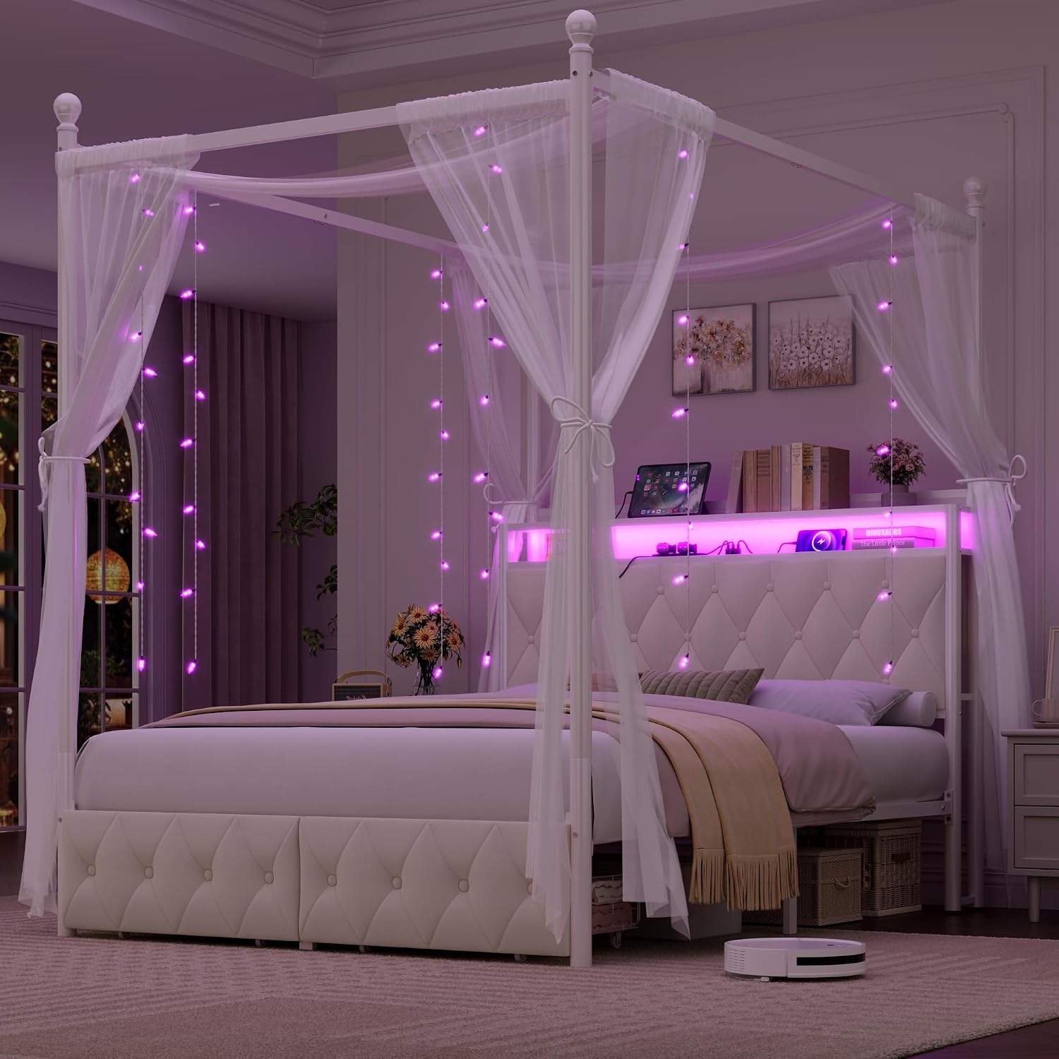 Queen Size LED Canopy Bed Fram - Canopy Bed Frame Metal Queen 评论和价格