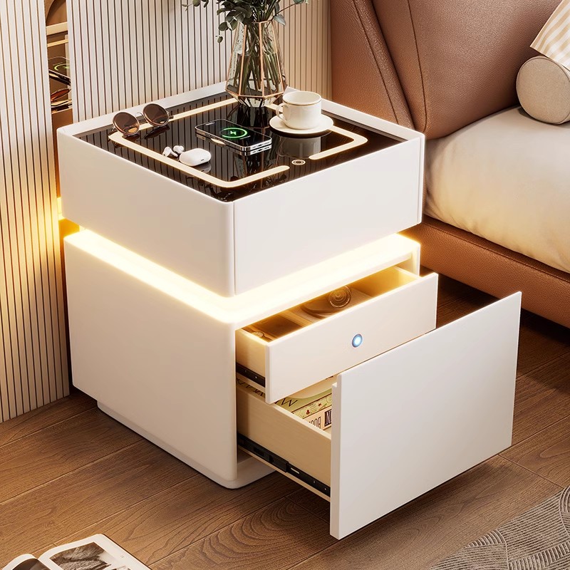 Intelligent Bedside Table with - Solid Wood Nightstand 2 Drawers 评论和价格