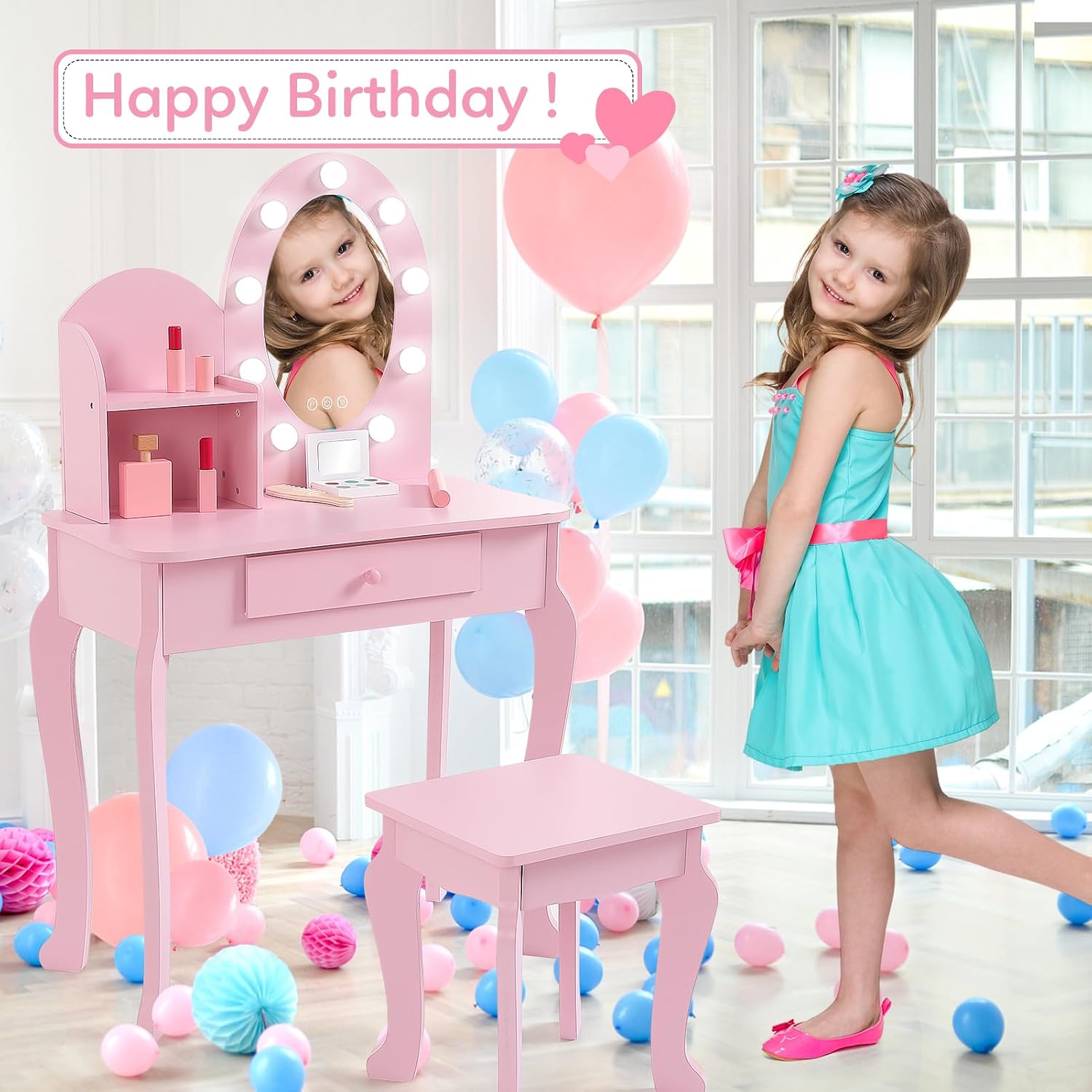 Princess Style Kids Vanity Set - Dressing Table Vanity With Lighted Mirror 评论和价格