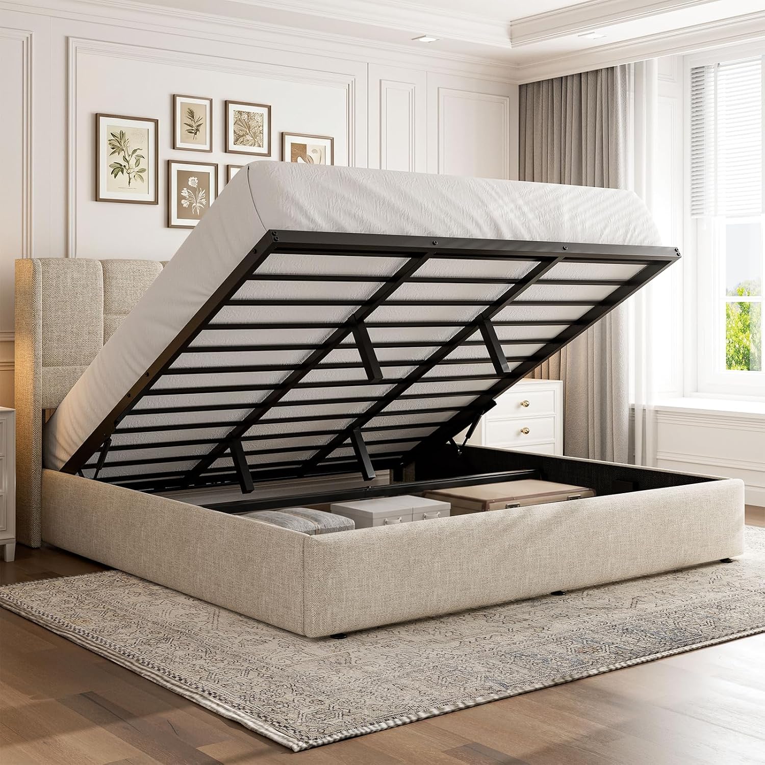 King Bed Frame with Hydraulic  - Gas Lift Storage Bed Hydraulic 评论和价格