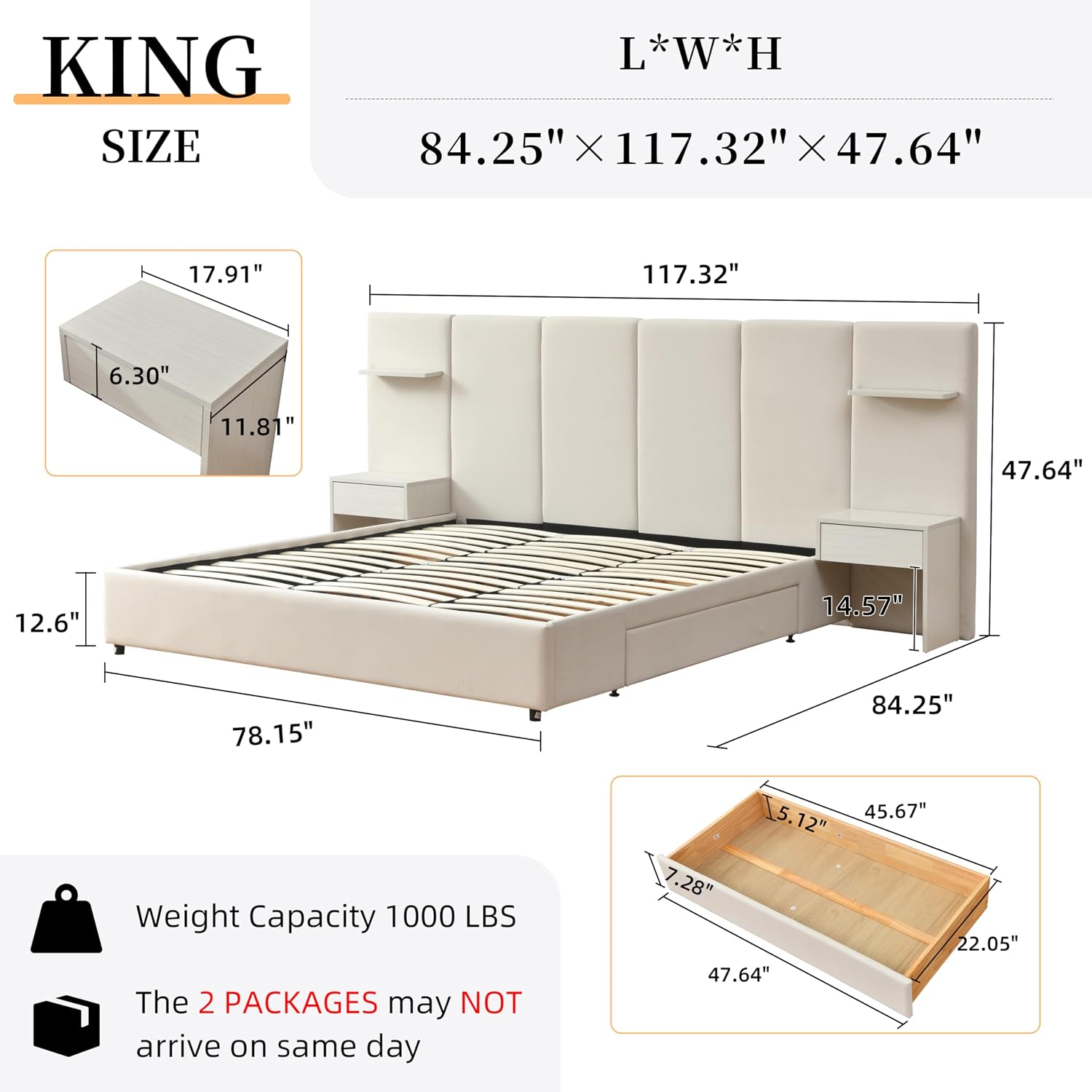 King Size Bed Frame with Stora - King Size Bed Frame With Storage Drawers 评论和价格