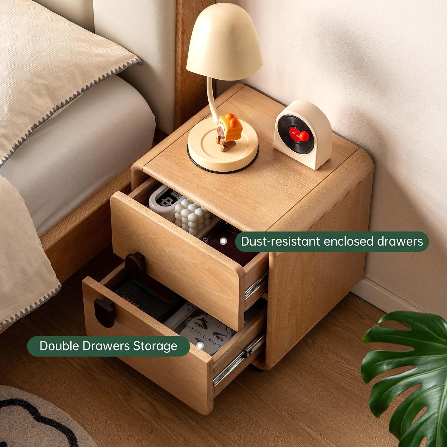 Solid Wood 2-Drawer Nightstand - Solid Wood Nightstand 2 Drawers 评论和价格