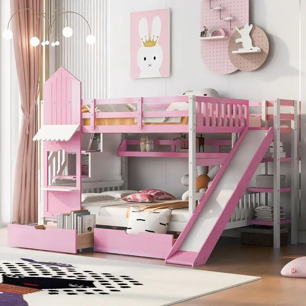 Kids Bunk Bed with Stairs, Sli - Bunk Bed With Stairs And Slide 评论和价格