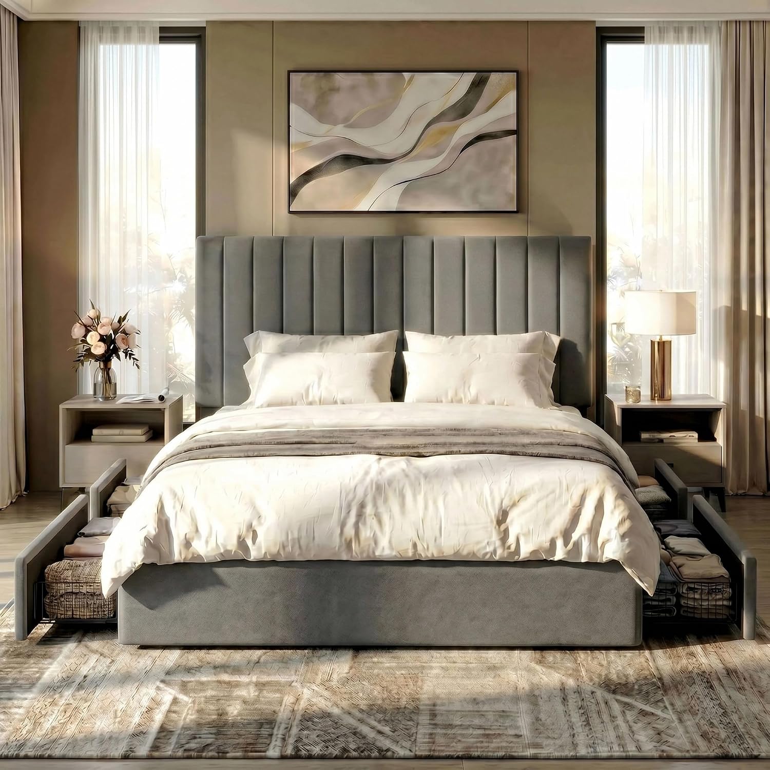 King Size Platform Bed Frame w - King Size Bed Frame With Storage Drawers 评论和价格