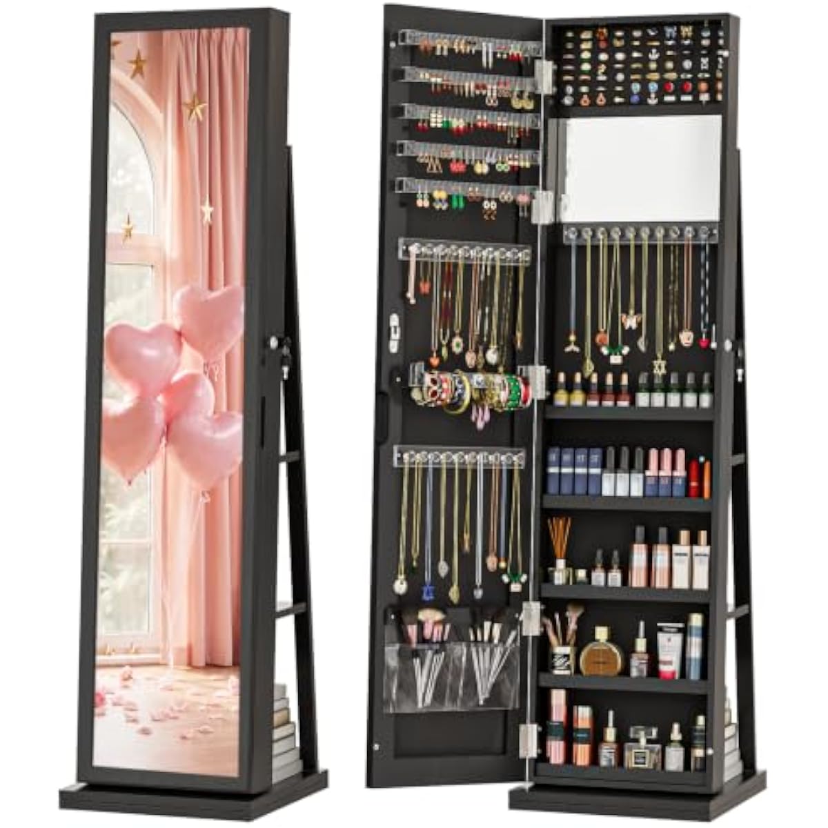 Elegant Black Standing Jewelry - Full Length Mirror Jewelry Armoire 评论和价格