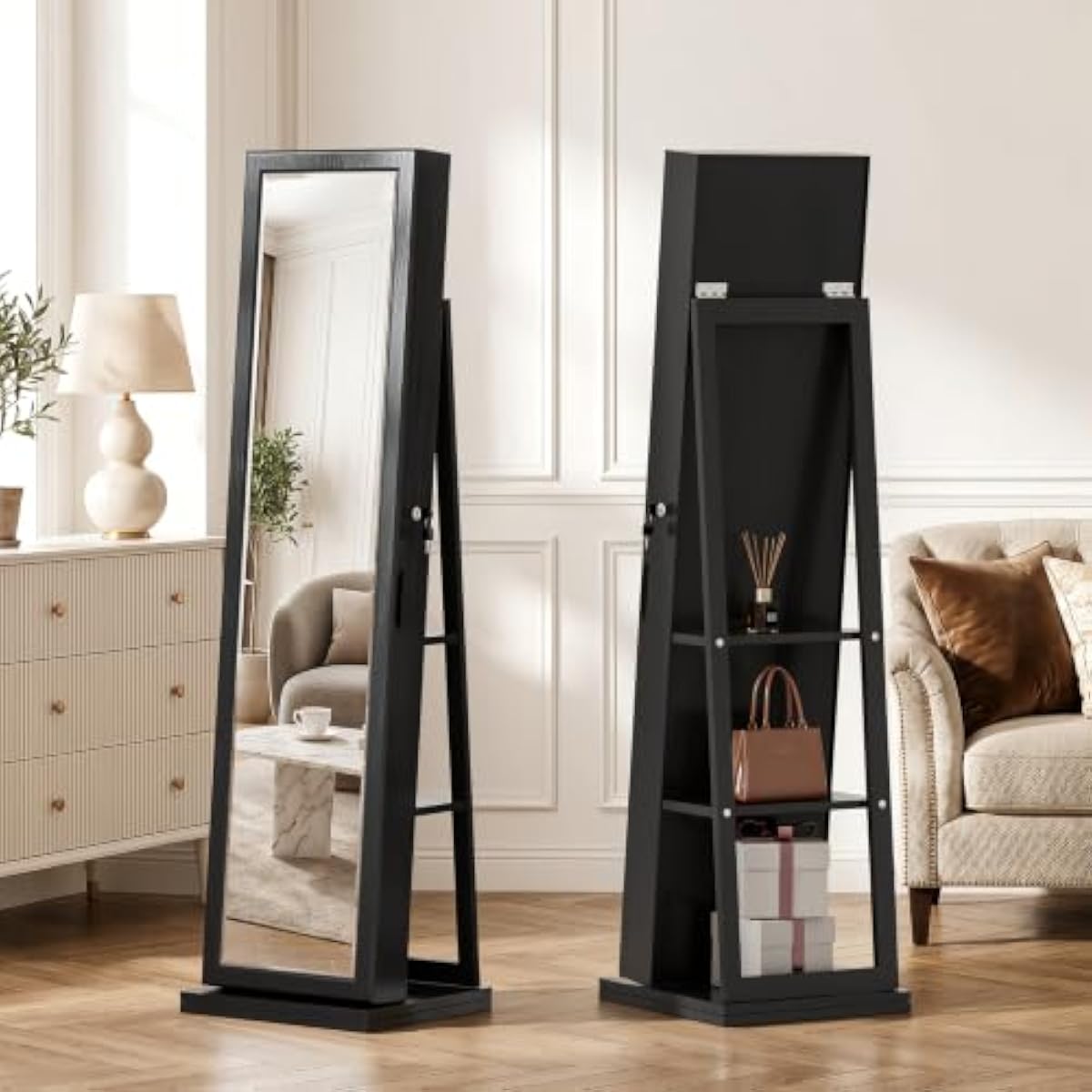 Elegant Black Standing Jewelry - Full Length Mirror Jewelry Armoire 评论和价格