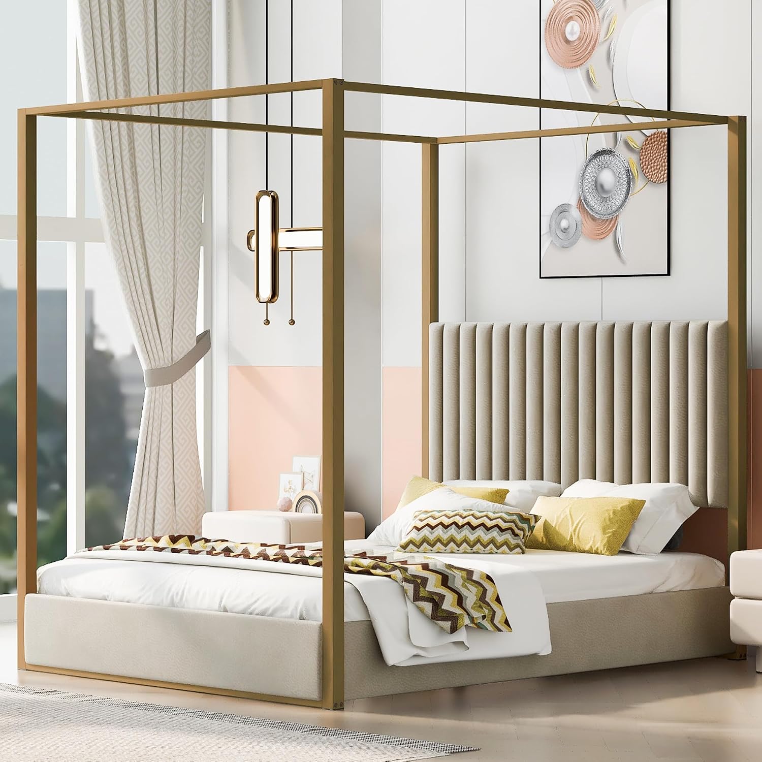 Modern 4-Poster Canopy Bed Que - Canopy Bed Frame Metal Queen 评论和价格