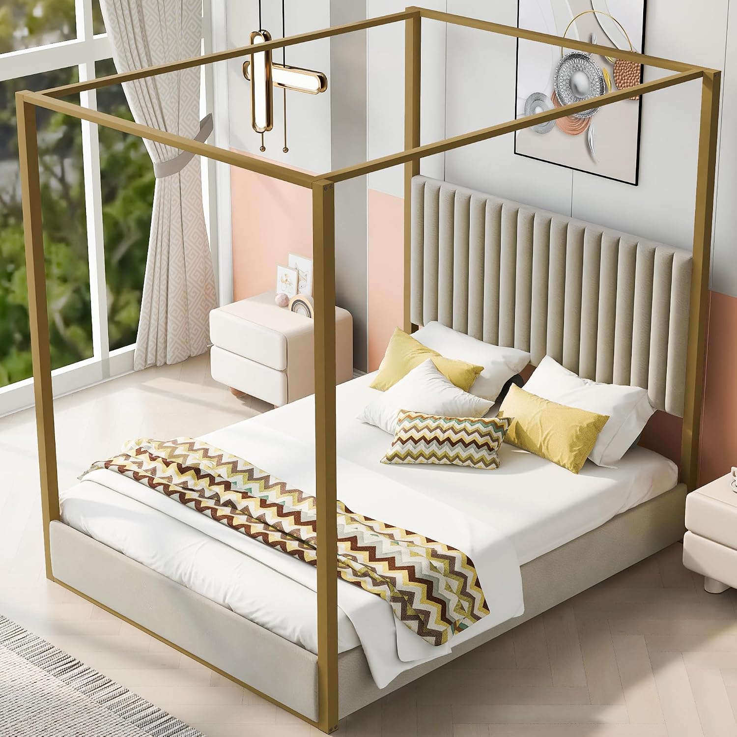 Modern 4-Poster Canopy Bed Que - Canopy Bed Frame Metal Queen 评论和价格