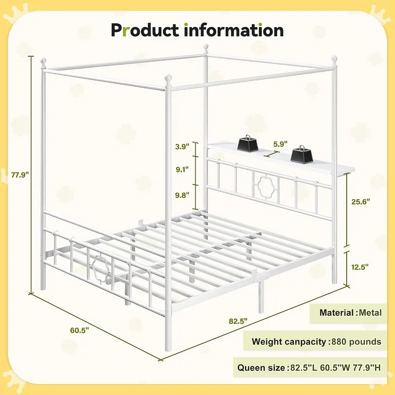 Queen Canopy Bed Frame with St - Canopy Bed Frame Metal Queen 评论和价格
