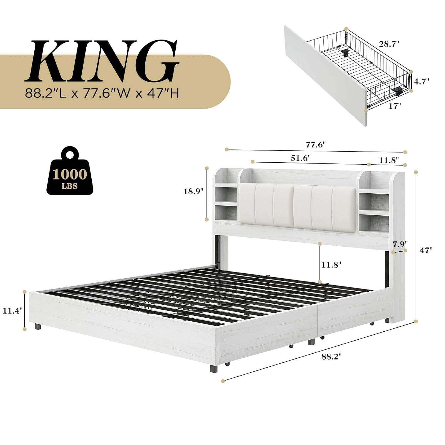 King Size Upholstered Platform - King Size Bed Frame With Storage Drawers 评论和价格