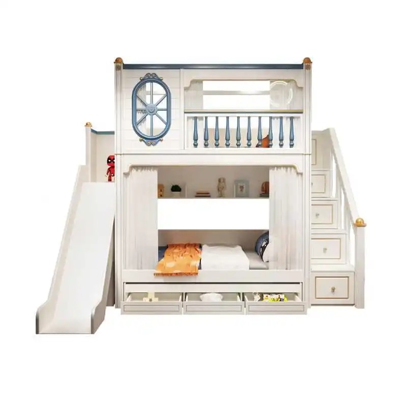 -For Luxury Kids Bedroom Furni - Bunk Bed With Stairs And Slide 评论和价格