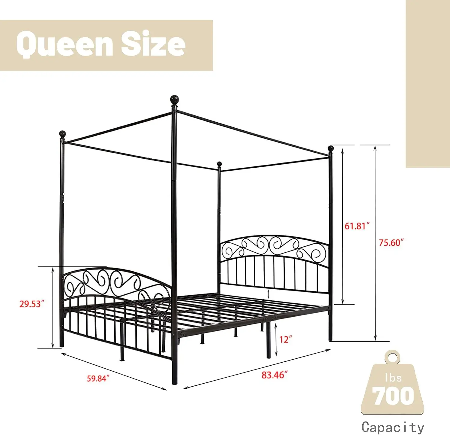 Queen Size Canopy Bed Frame Fo - Canopy Bed Frame Metal Queen 评论和价格
