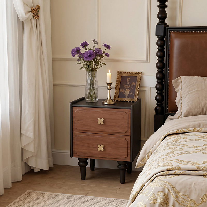 Home Furniture Solid Wood Blac - Solid Wood Nightstand 2 Drawers 评论和价格