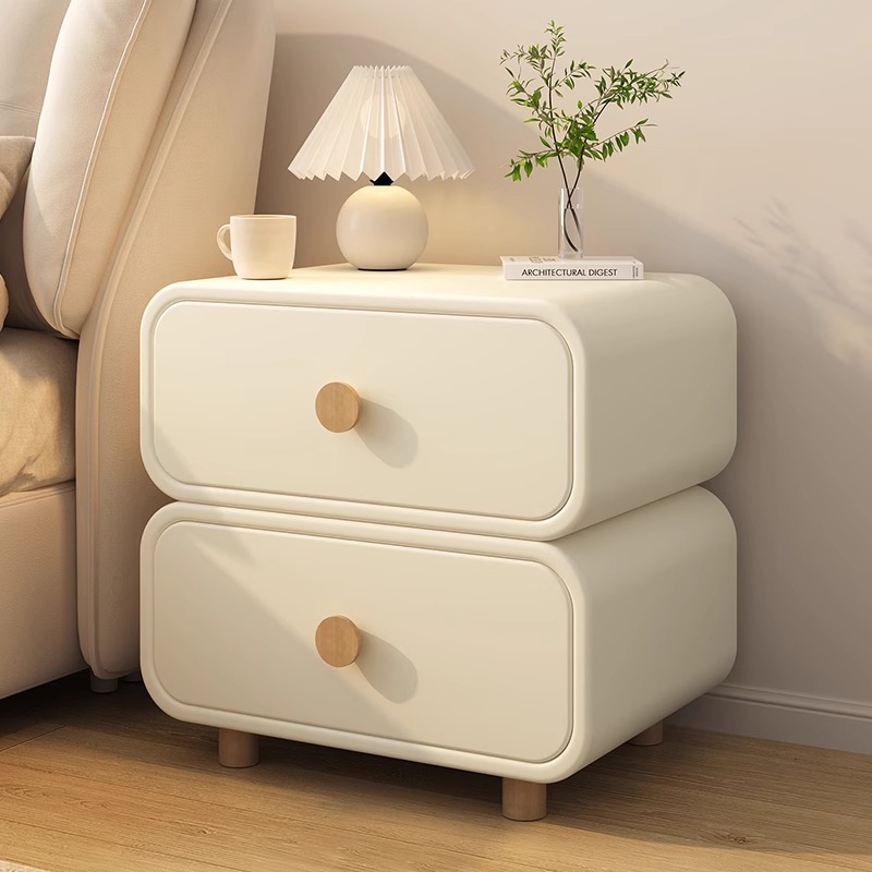 Minimalist Cream Bedside Cabin - Solid Wood Nightstand 2 Drawers 评论和价格