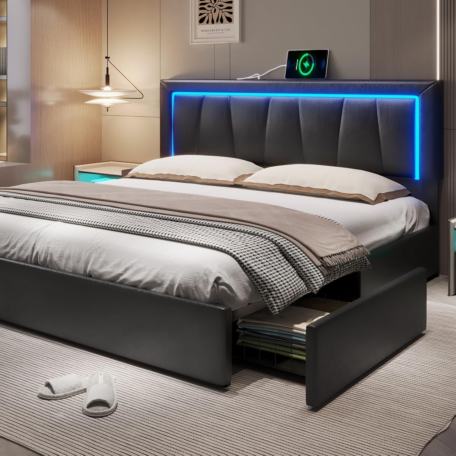 California King Bed Frame with - King Size Bed Frame With Storage Drawers 评论和价格