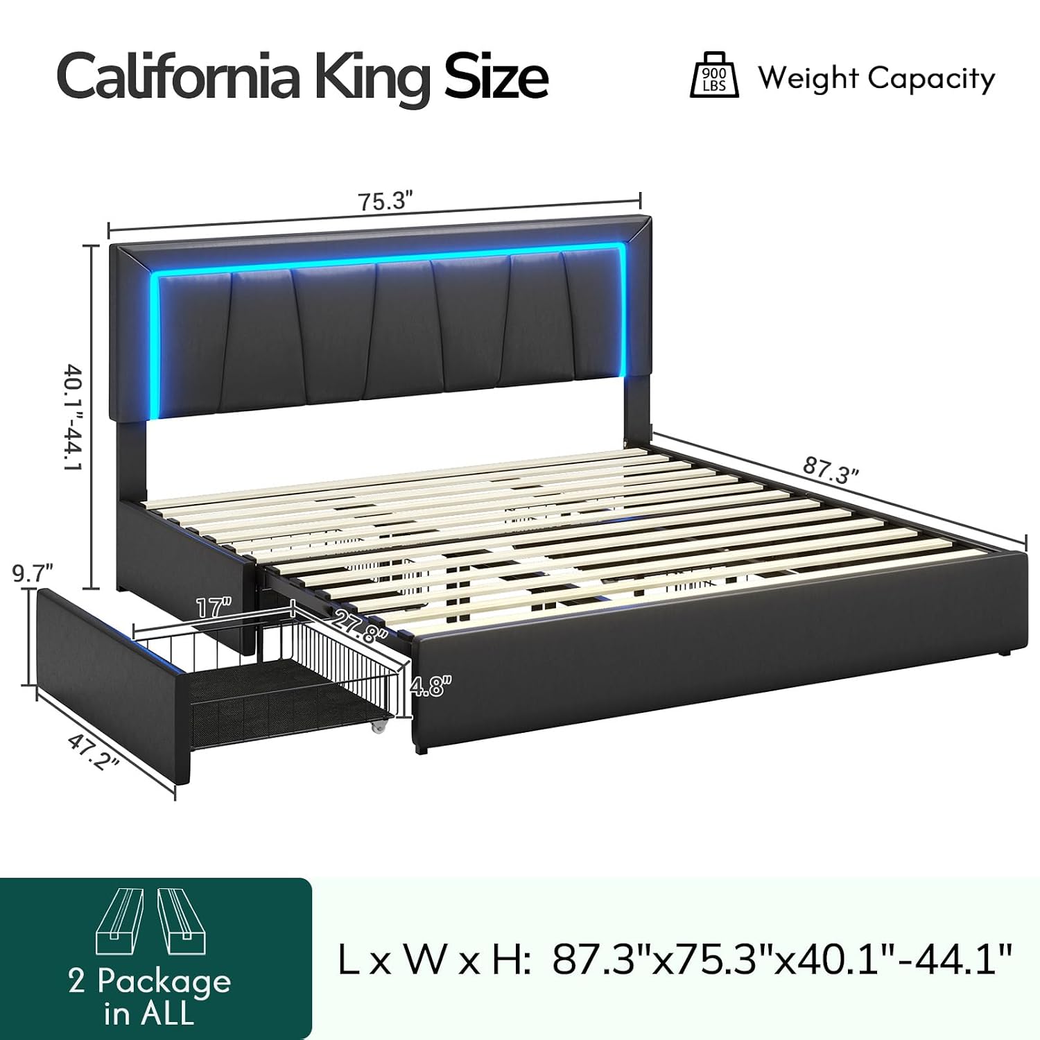California King Bed Frame with - King Size Bed Frame With Storage Drawers 评论和价格