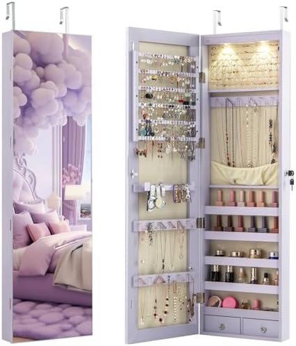 Wall or Door Mounted Jewelry A - Full Length Mirror Jewelry Armoire 评论和价格