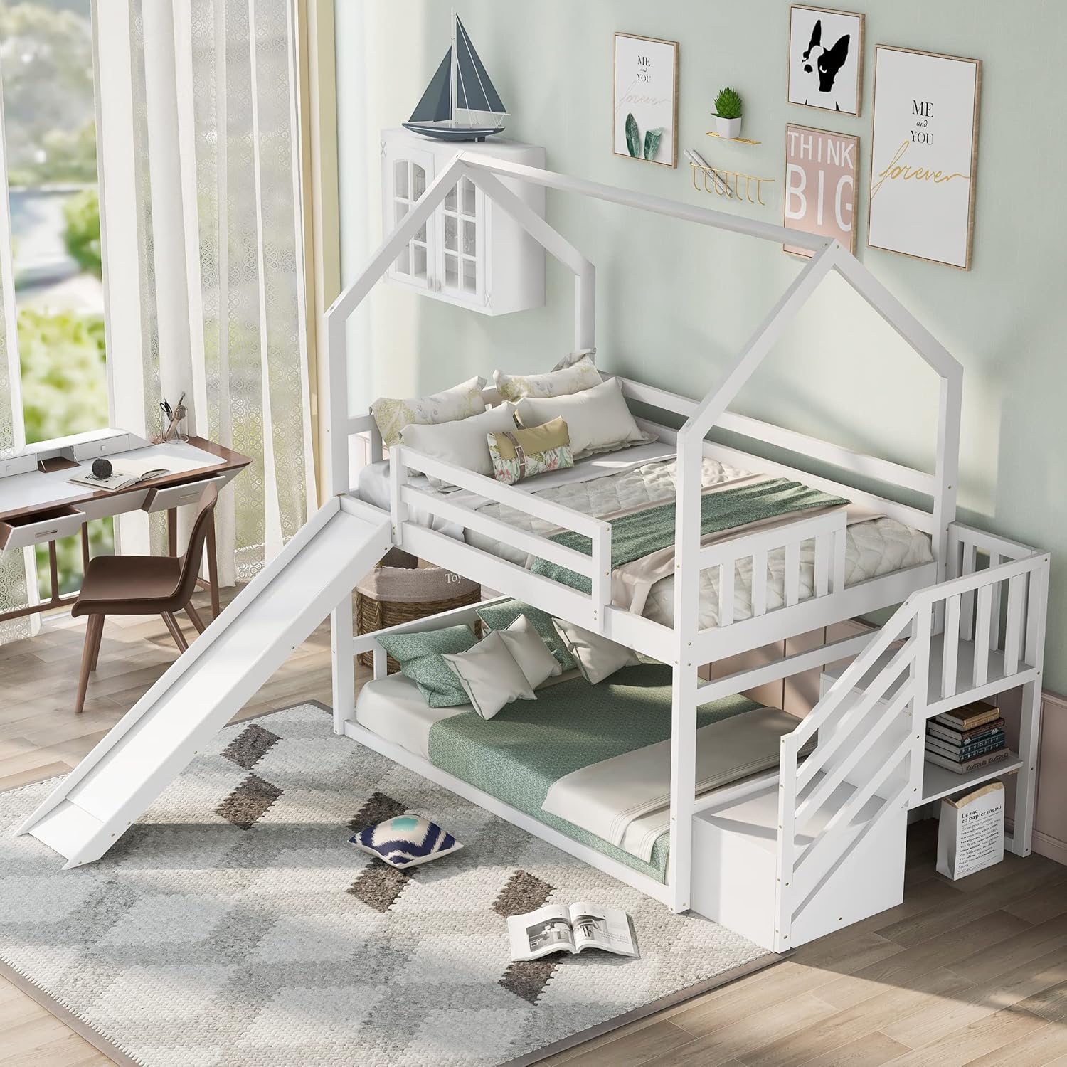 Twin Over Twin Bunk Bed with S - Bunk Bed With Stairs And Slide 评论和价格