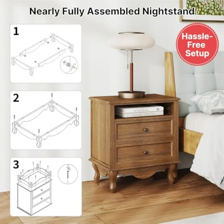 Solid Wood Nightstand, Fully A - Solid Wood Nightstand 2 Drawers 评论和价格