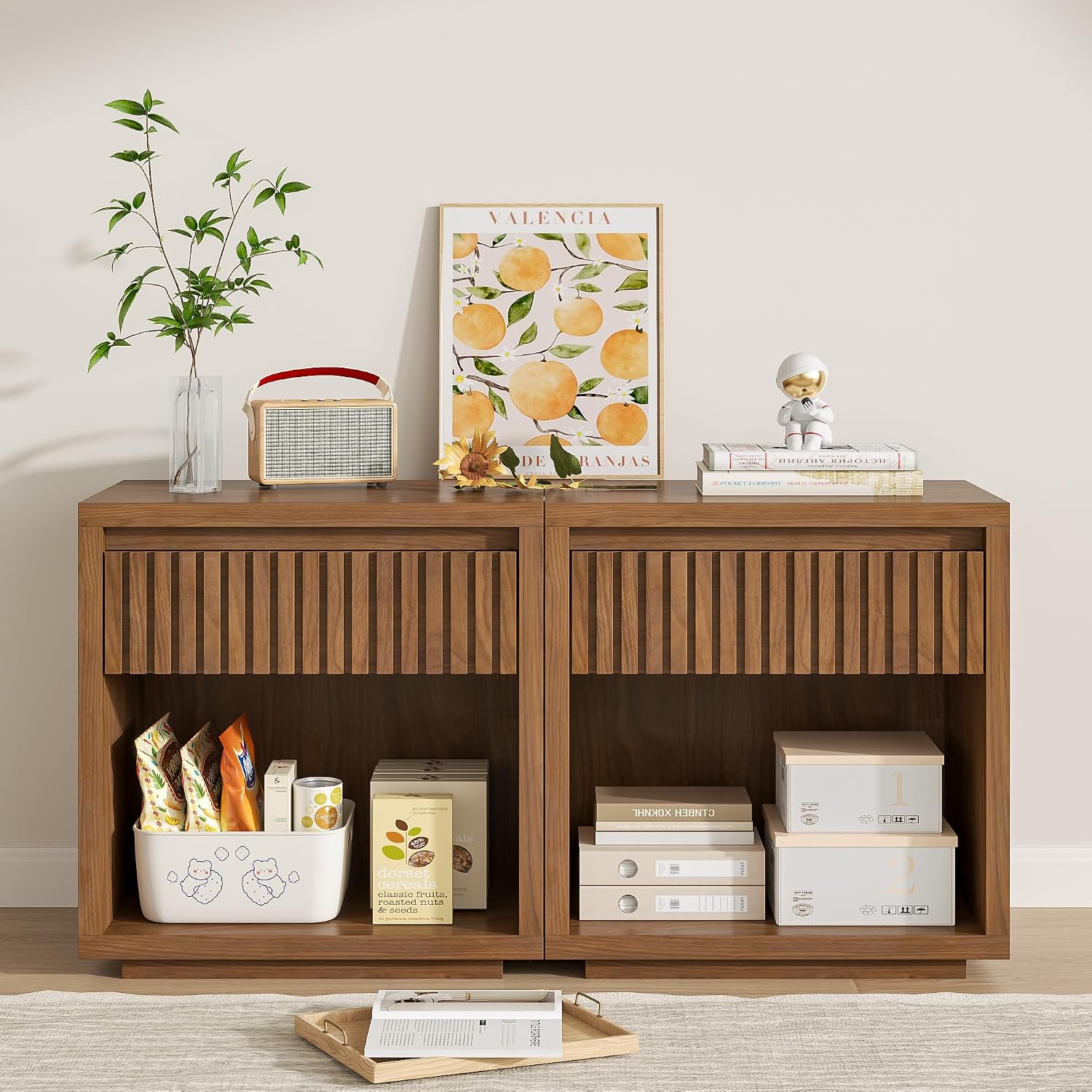2-Drawer Fluted Nightstand Set - Solid Wood Nightstand 2 Drawers 评论和价格