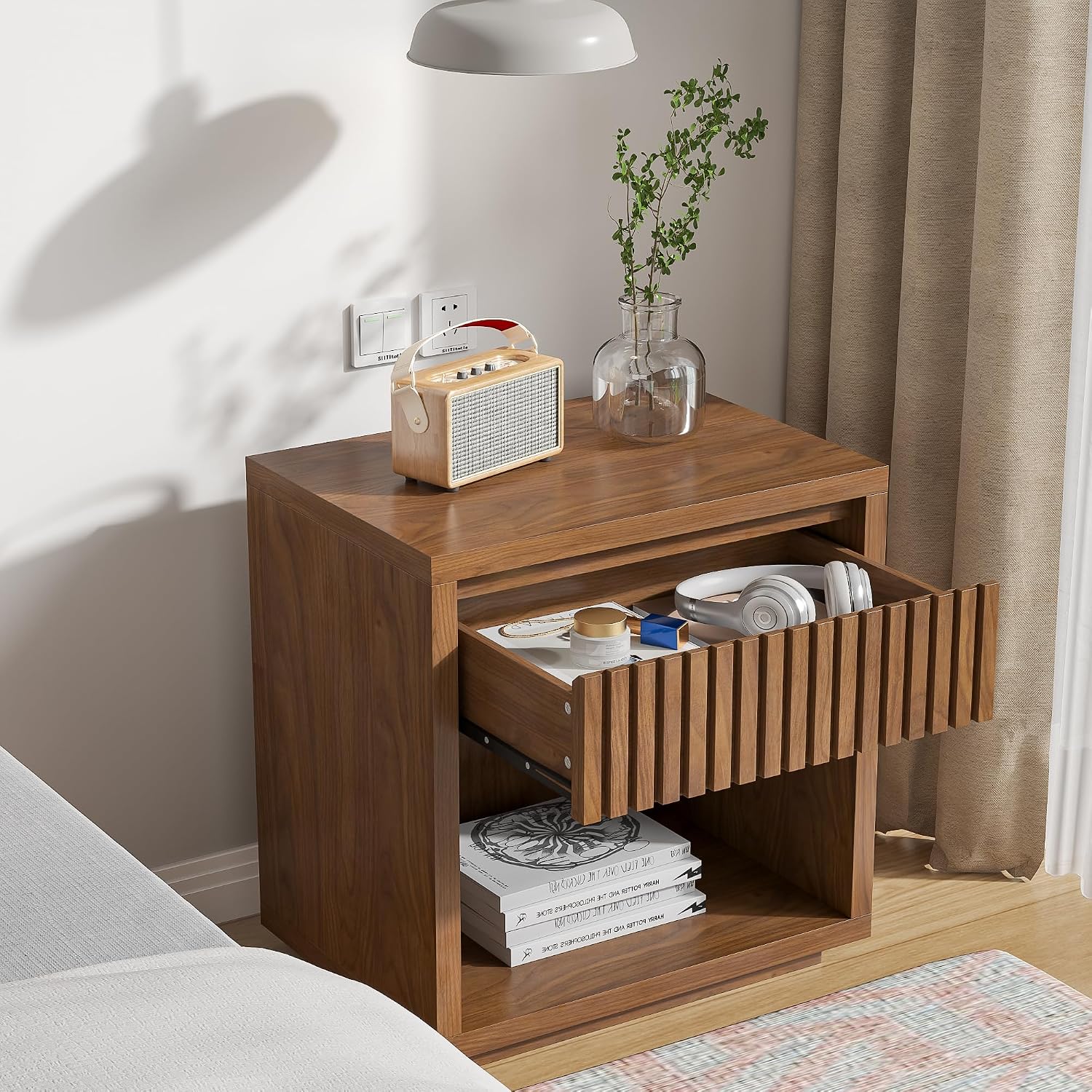 2-Drawer Fluted Nightstand Set - Solid Wood Nightstand 2 Drawers 评论和价格