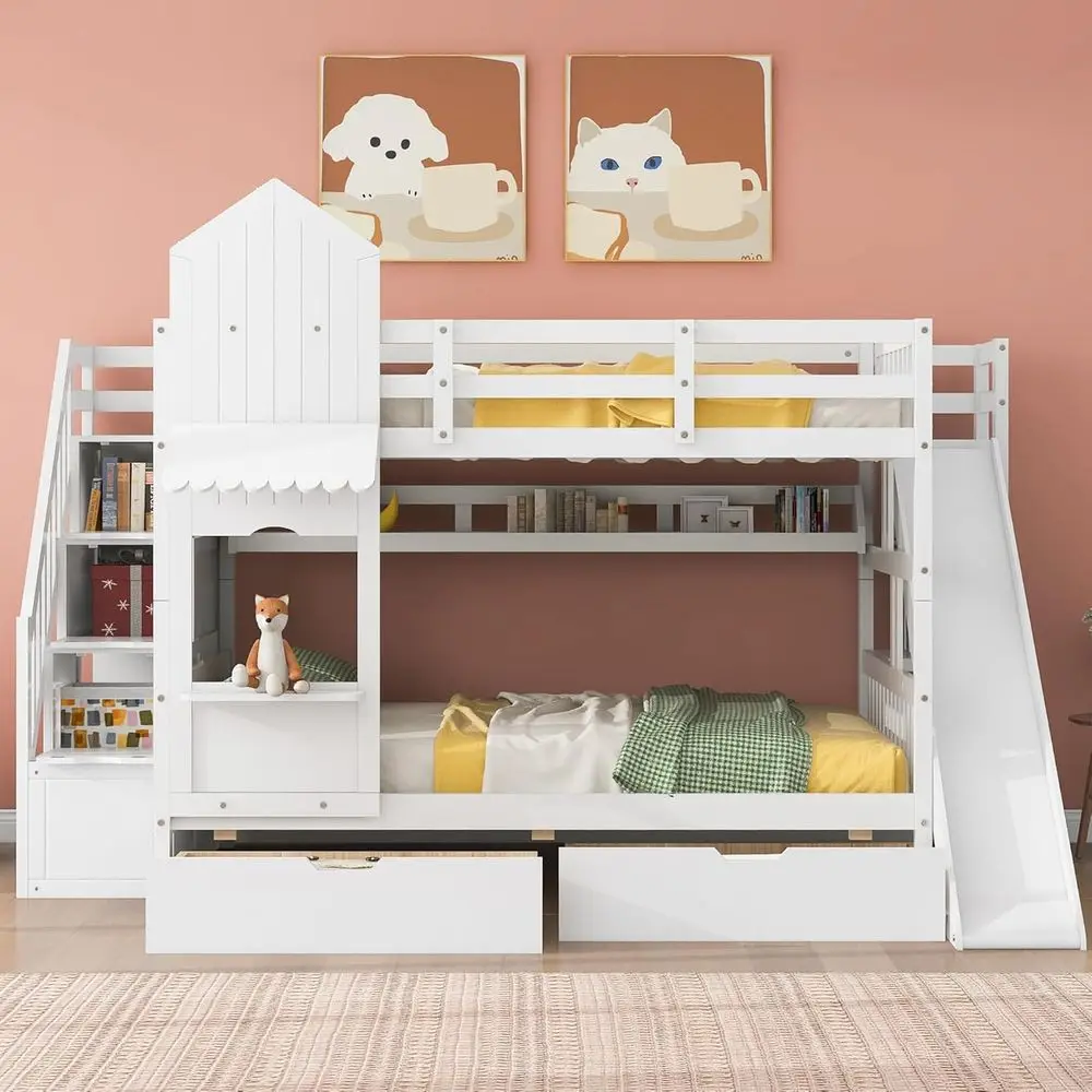 Twin Over Twin Bunk Bed With S - Bunk Bed With Stairs And Slide 评论和价格