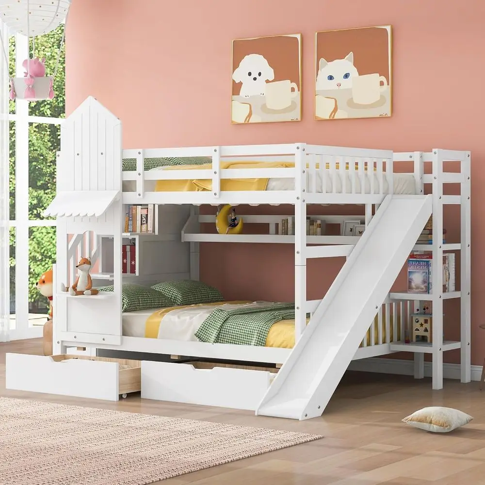 Twin Over Twin Bunk Bed With S - Bunk Bed With Stairs And Slide 评论和价格