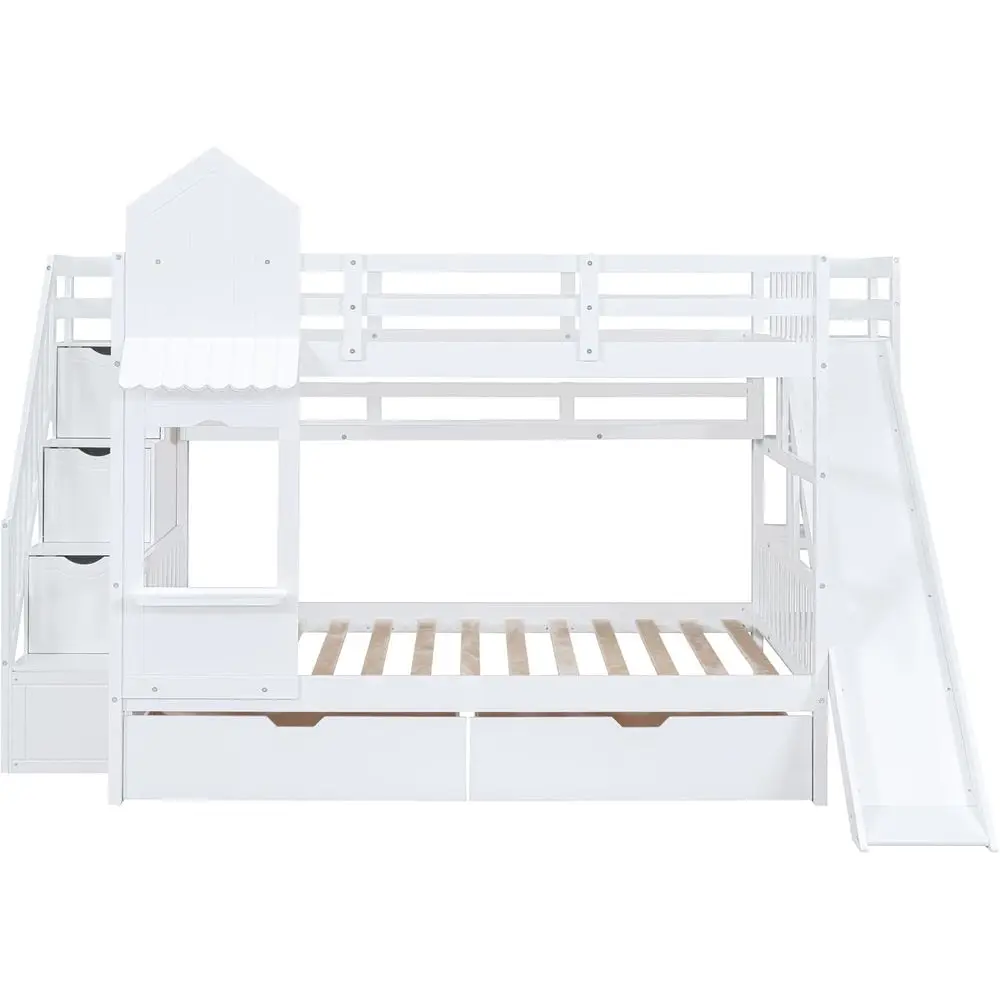 Twin Over Twin Bunk Bed With S - Bunk Bed With Stairs And Slide 评论和价格