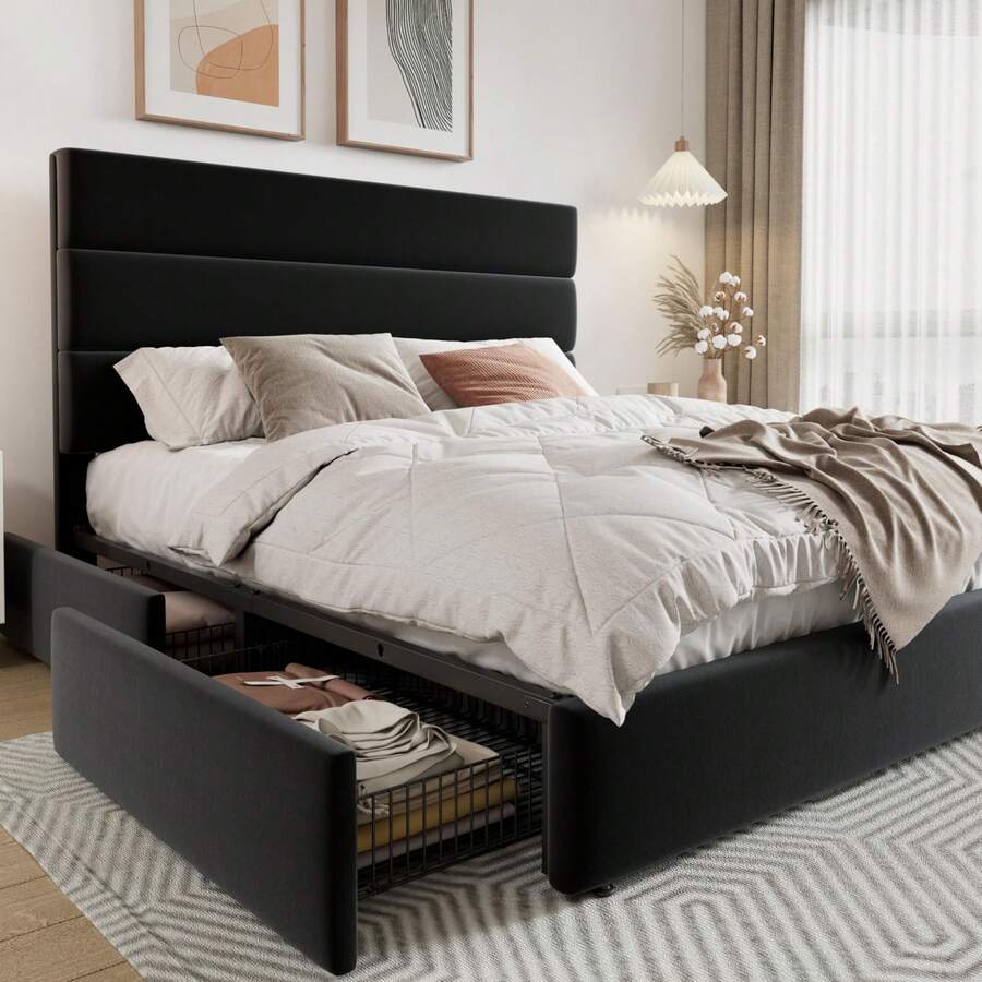 Full/Queen/King Size Platform  - King Size Bed Frame With Storage Drawers 评论和价格