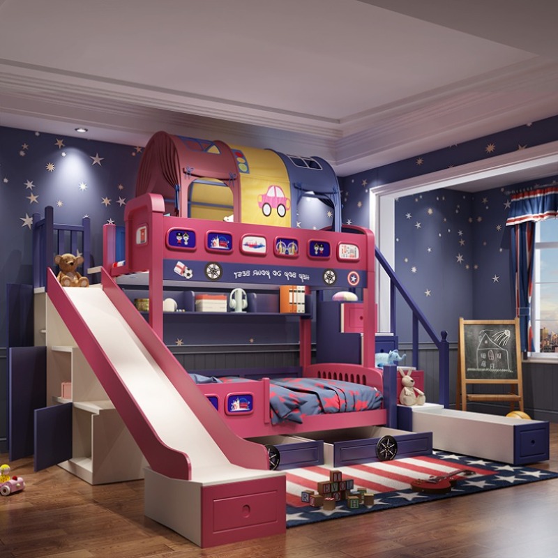 Modern Style Girls Toddler Bed - Bunk Bed With Stairs And Slide 评论和价格