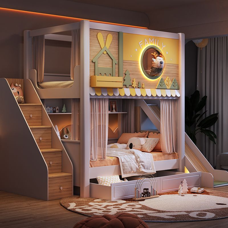 *Modern Forest Theme Kids Bunk - Bunk Bed With Stairs And Slide 评论和价格