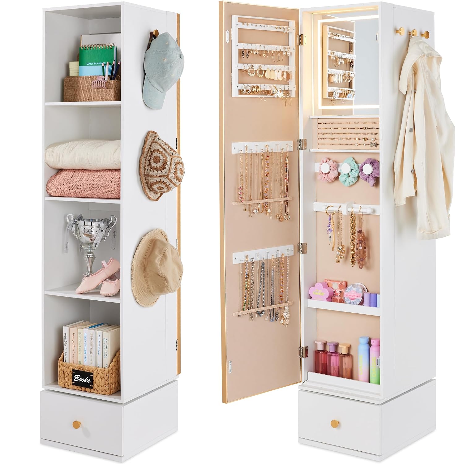 Rotating Mirror w/Storage Cabi - Full Length Mirror Jewelry Armoire 评论和价格