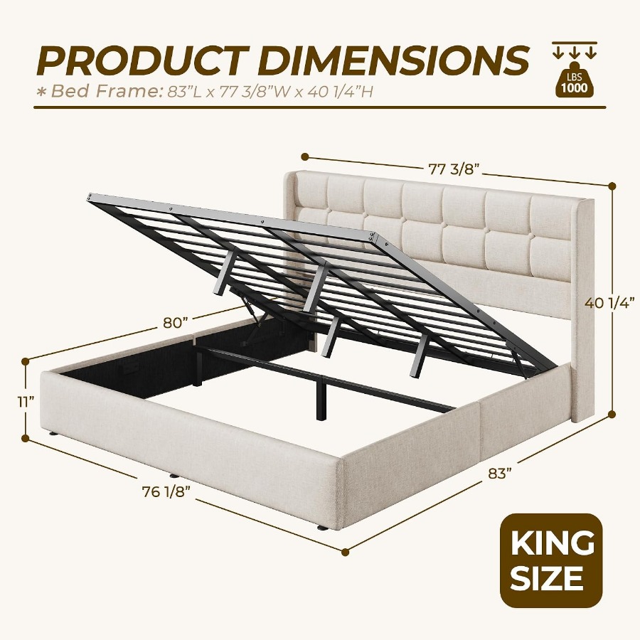 Size Lift Up Storage Bed Frame - Gas Lift Storage Bed Hydraulic 评论和价格