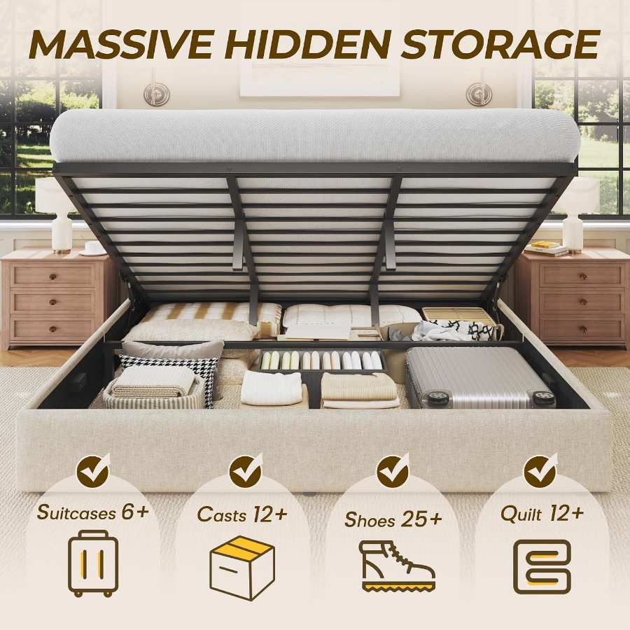 Size Lift Up Storage Bed Frame - Gas Lift Storage Bed Hydraulic 评论和价格