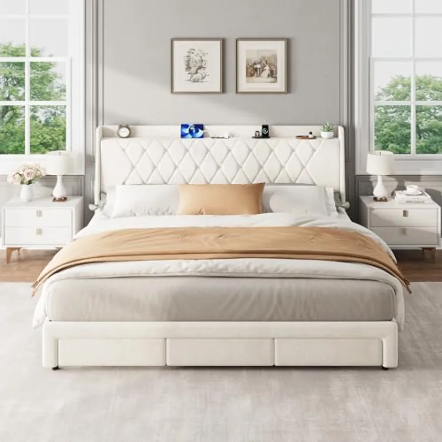 King Size Velvet Upholstered P - King Size Bed Frame With Storage Drawers 评论和价格