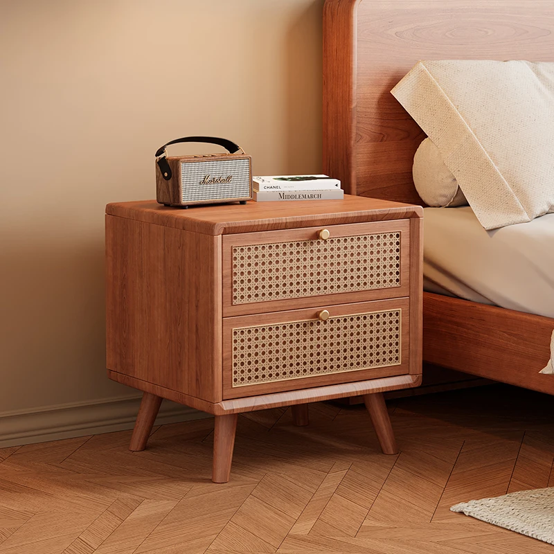 Solid Wood Nightstand with Wov - Solid Wood Nightstand 2 Drawers 评论和价格