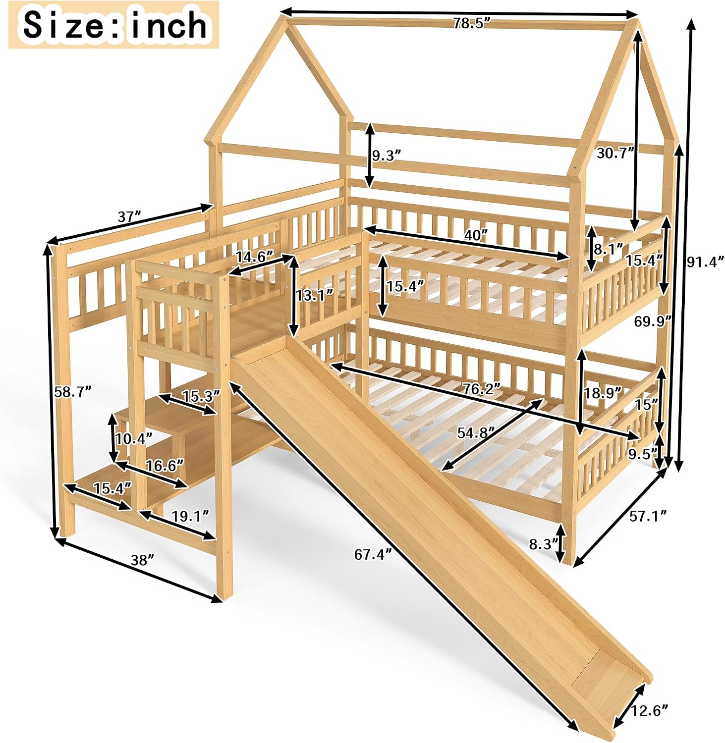 Full over Full Bunk Bed with P - Bunk Bed With Stairs And Slide 评论和价格